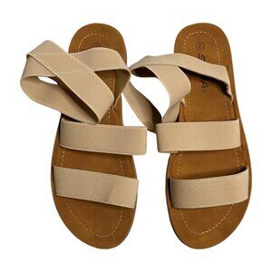 Soda Strappy Gladiator Flat Sandals Open-Toe Textile Elastic Cream Tan Size 8